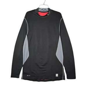 Nike Pro Combat Shirt Mens Large Fitted Black Long Sleeve‎ Mock Neck Performance